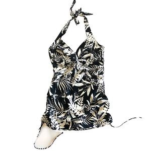 Old Navy black and white floral print swim dress